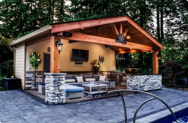 Pool house and seating areas Beaverton Oregon